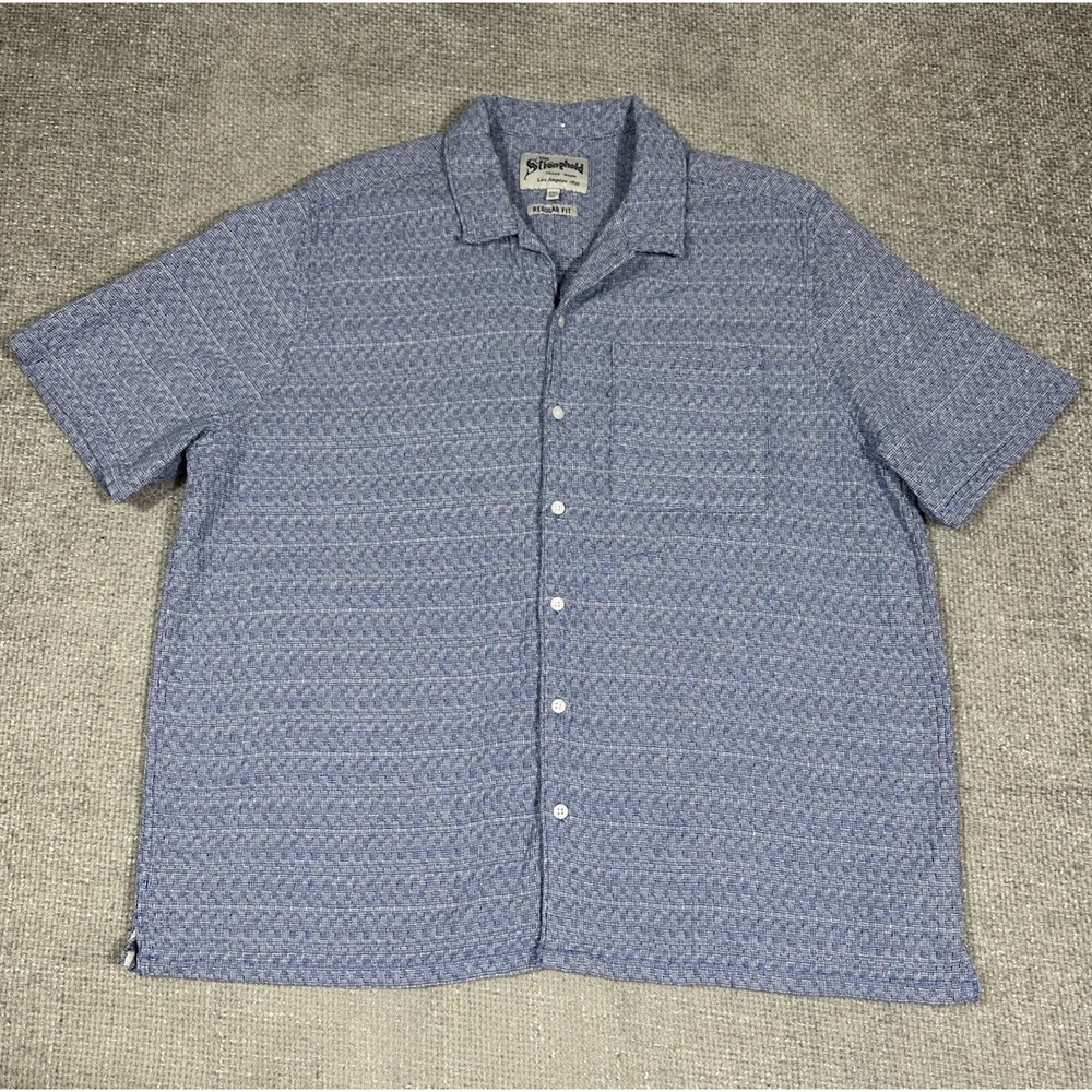 The Stronghold Shirt‎ Mens 2XL Blue White Short Sleeve Button Up Basket Weave